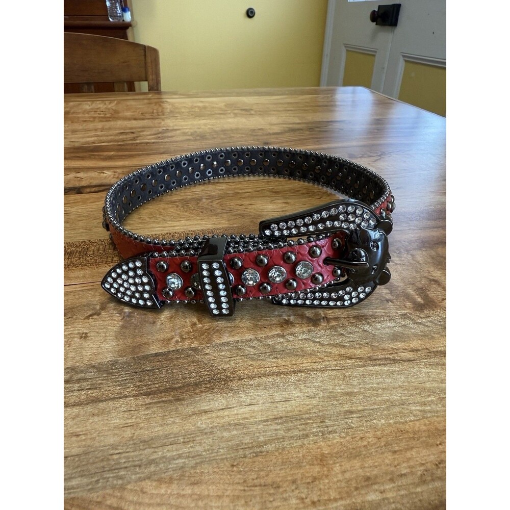 Elite Denim Kids Rhinestone Belt-Red/pink- Size XS